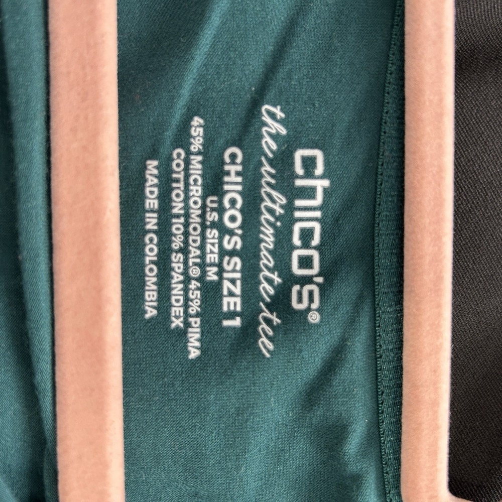 Chico's The Ultimate Tee Long Sleeve Women's Sz Medium Dark Green Casual Comfort - Picture 6 of 7